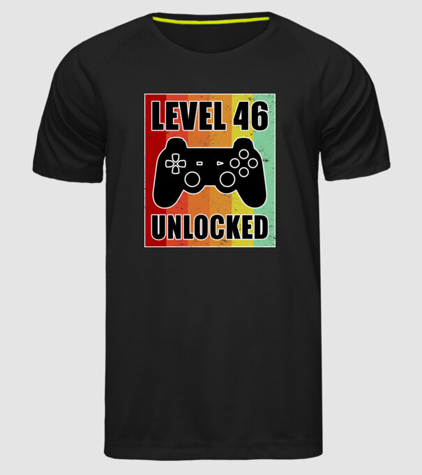 level 46 unlocked retro gamer model negru pe tricou
