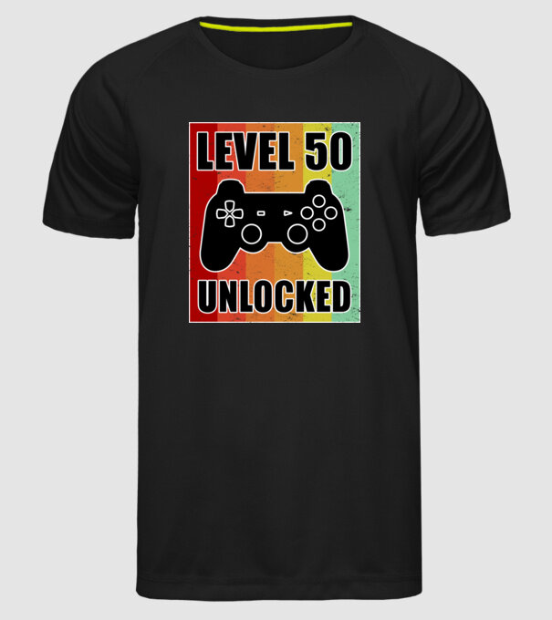 level 50 unlocked retro gamer model negru pe tricou