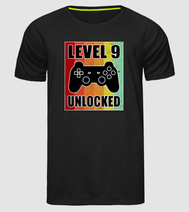 level 9 unlocked retro gamer model negru pe tricou