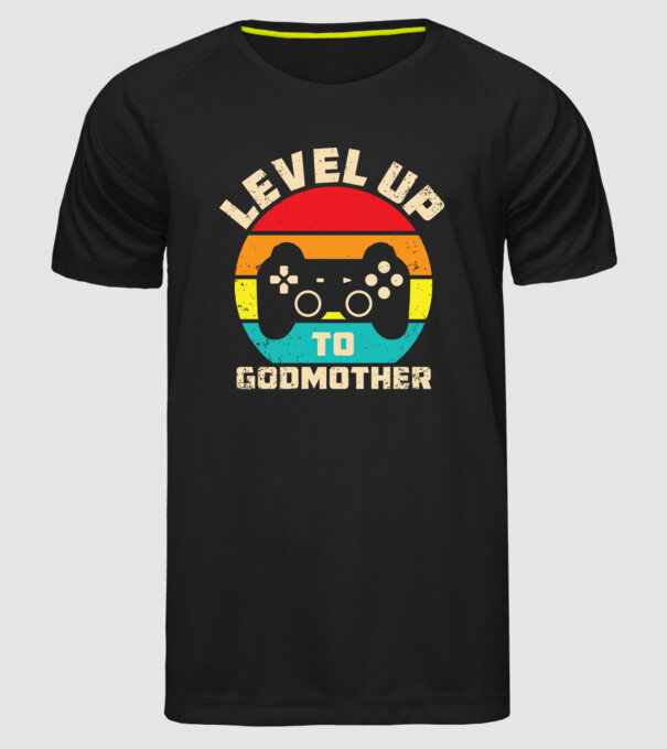 Level Up Godmother model negru pe tricou