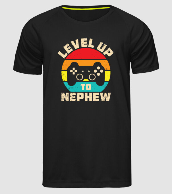 Level Up Nephew model negru pe tricou