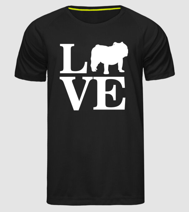 LOVE BULDOG ENGLEZESC model negru pe tricou