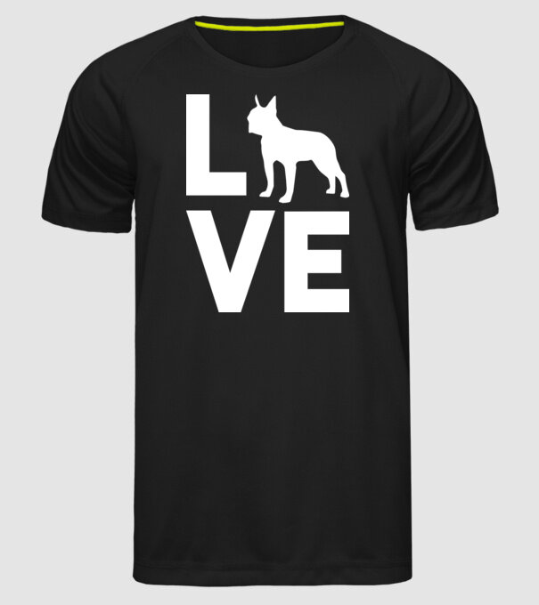 LOVE Boston Terrier model negru pe tricou