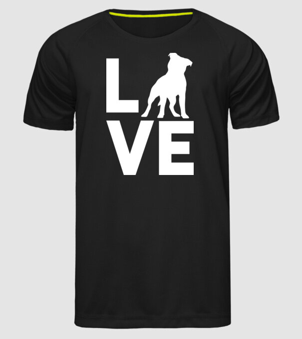 LOVE Staffordshire Terrier model negru pe tricou