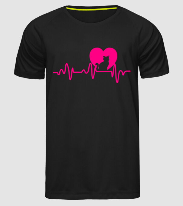 Pisică heartbeat model negru pe tricou