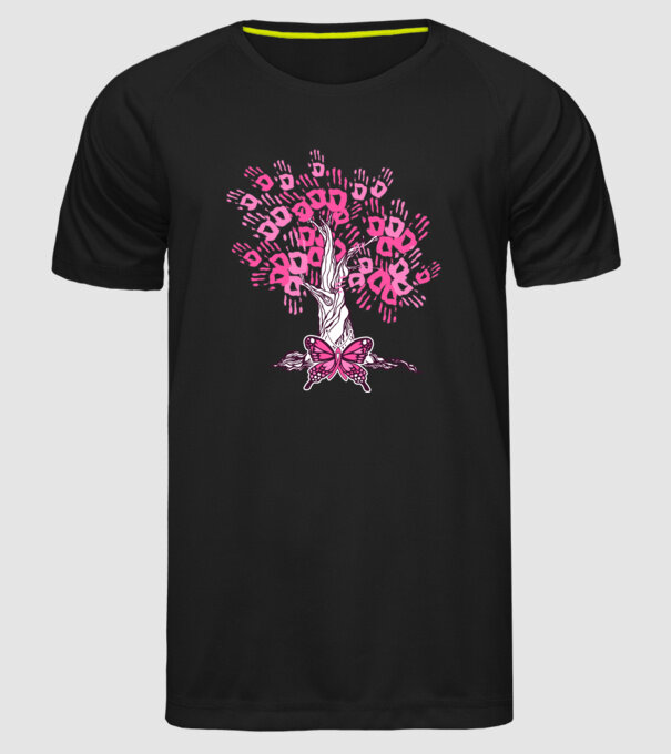 Copac cu fluture lupta împotriva cancerului de sân model negru pe tricou