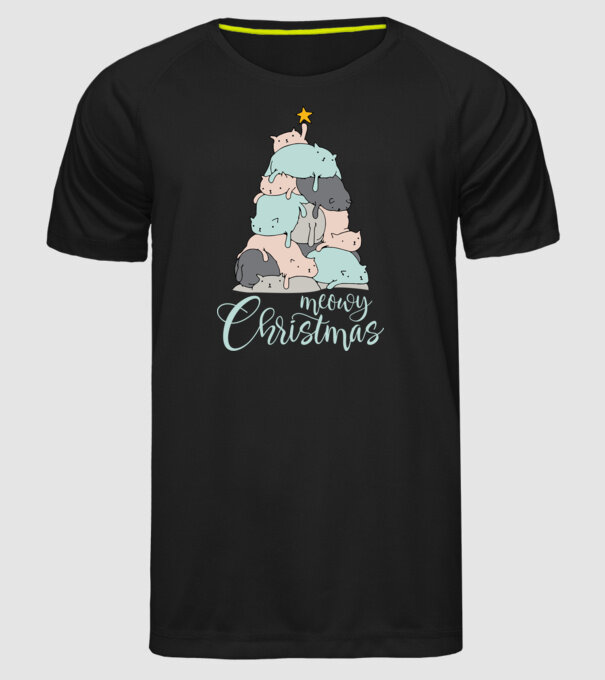 Meowy Christmas model negru pe tricou