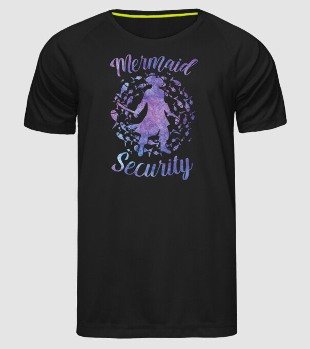 Mermaid Security boys aquarell model negru pe tricou
