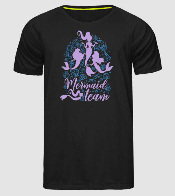 MermaidTeam model negru pe tricou
