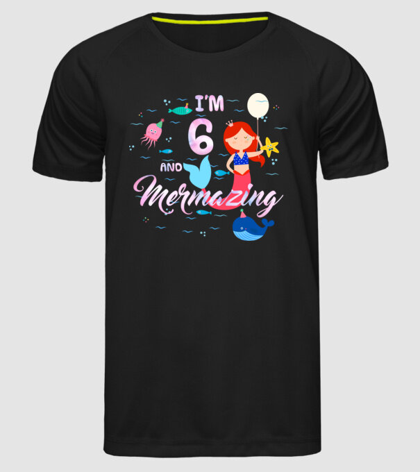 Mermazing Birthday 6 model negru pe tricou