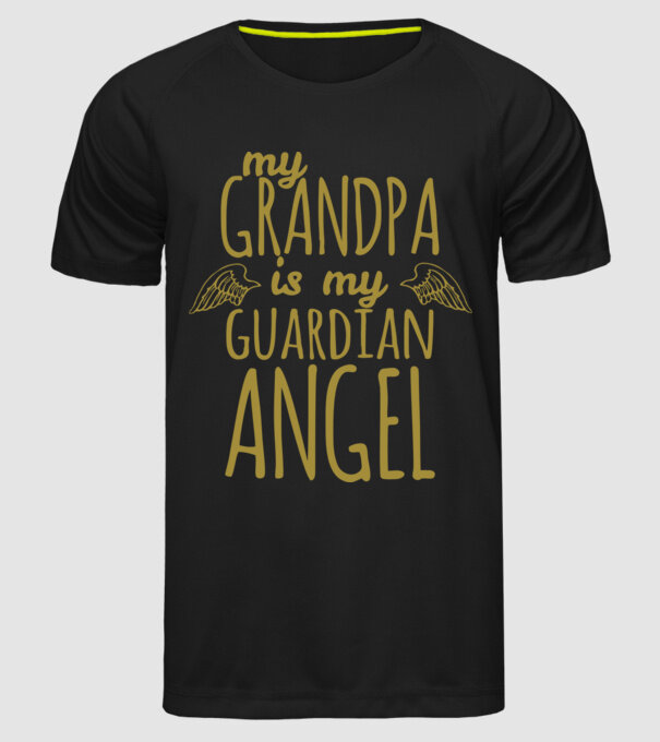 My grandpa is my guardian angel model negru pe tricou
