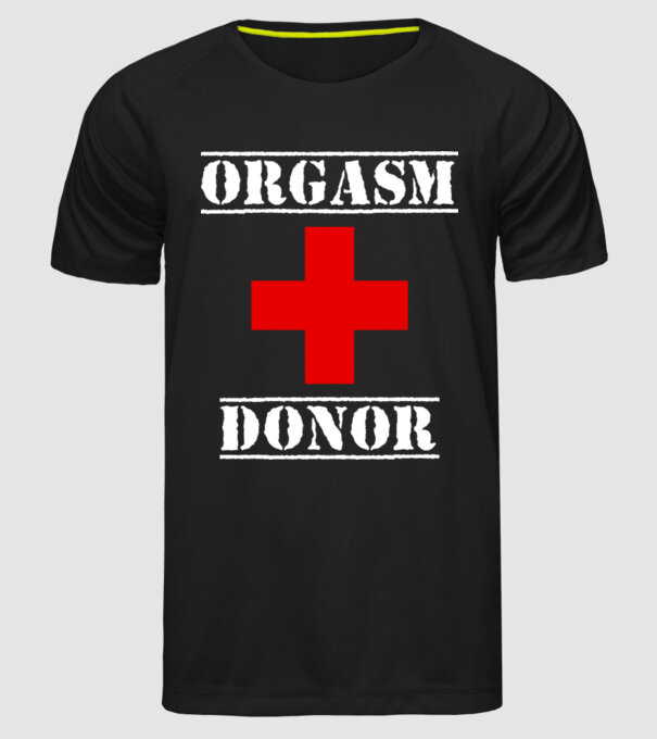 Orgasm Donor model negru pe tricou