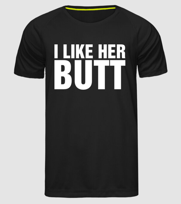 Motiv cuplu I like her butt model negru pe tricou