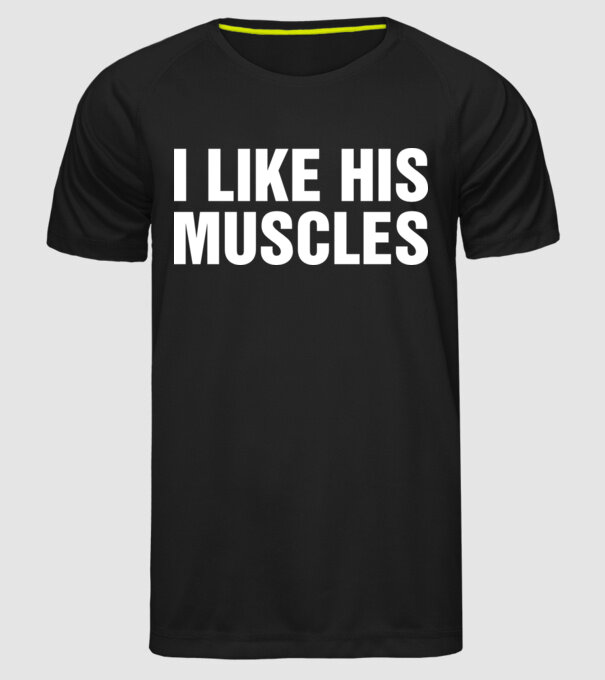 Motiv cuplu I like his muscles model negru pe tricou