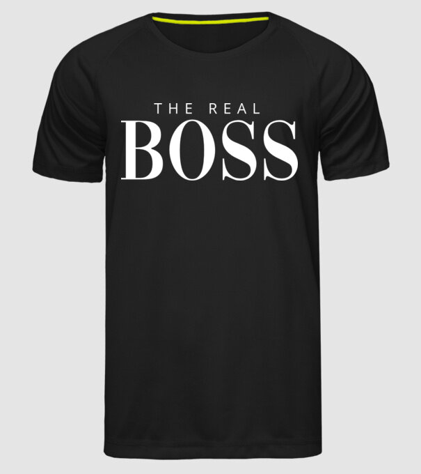 Motiv cuplu The REAL Boss model negru pe tricou