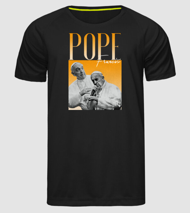 Pope Frances 90s poster model negru pe tricou