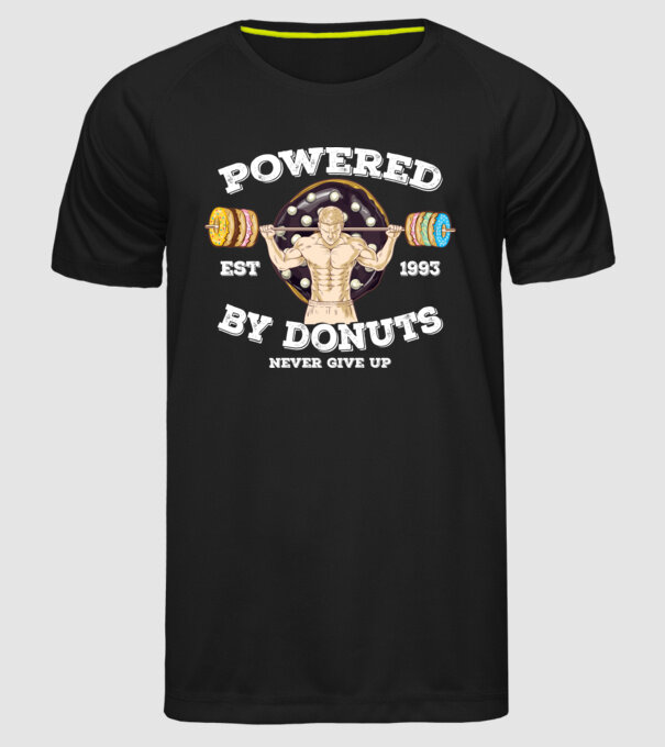 Powered by donuts model negru pe tricou