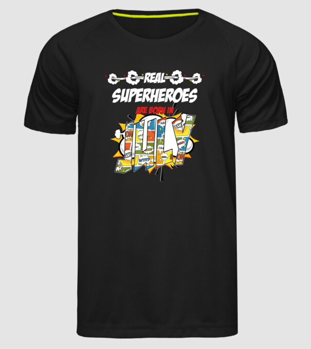real superheroes are born in july model negru pe tricou