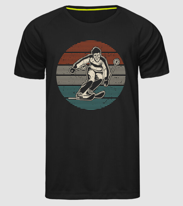 Retro circle ski textured model negru pe tricou