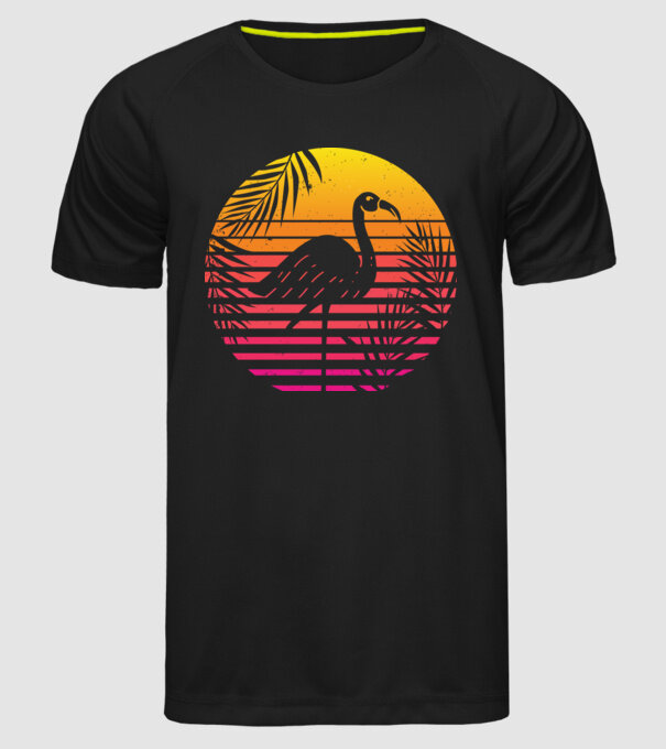 Retro flamingo sunset model negru pe tricou