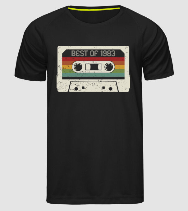 retro tape 1983 vintage model negru pe tricou