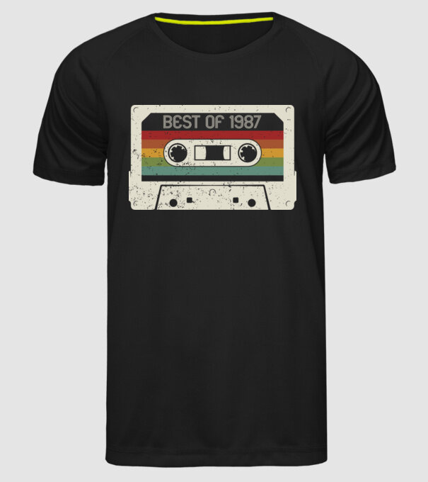 retro tape 1987 vintage model negru pe tricou