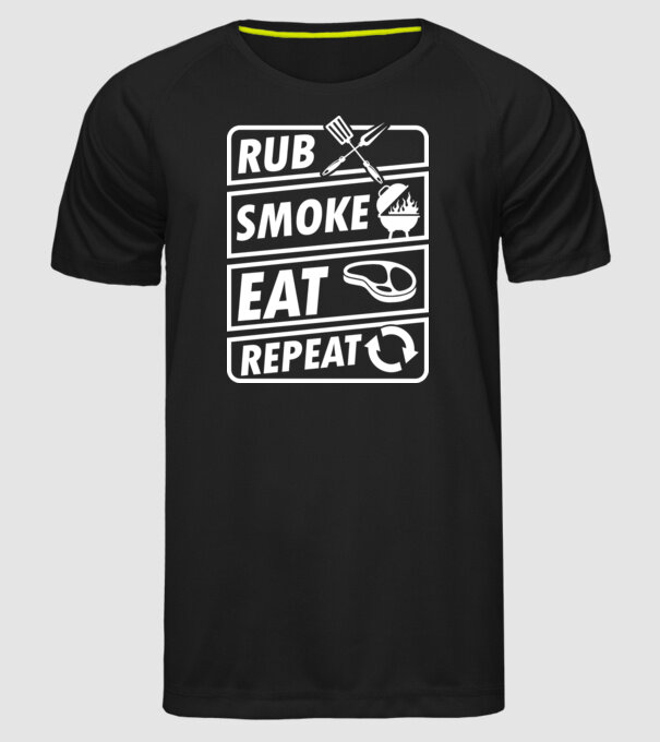 Rub Smoke Eat Repeat model negru pe tricou