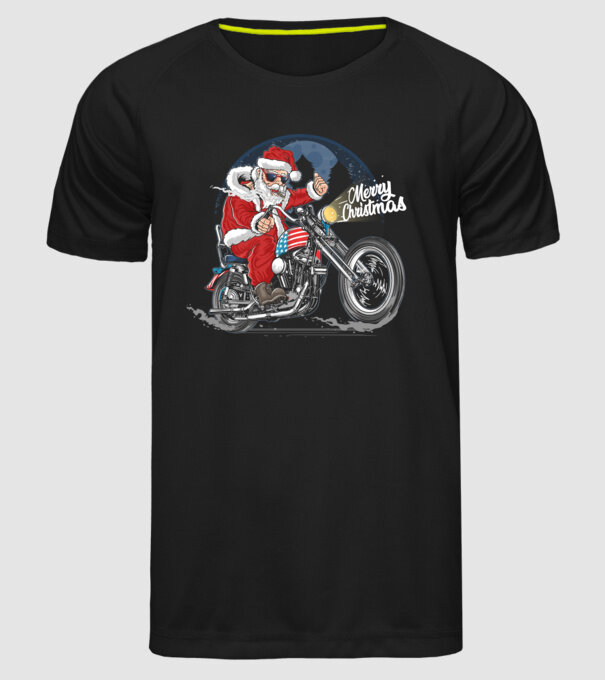 Santa Motocicletă Merry Christmas model negru pe tricou