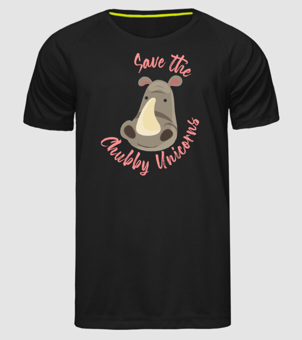 Save the chubby unicorns model negru pe tricou