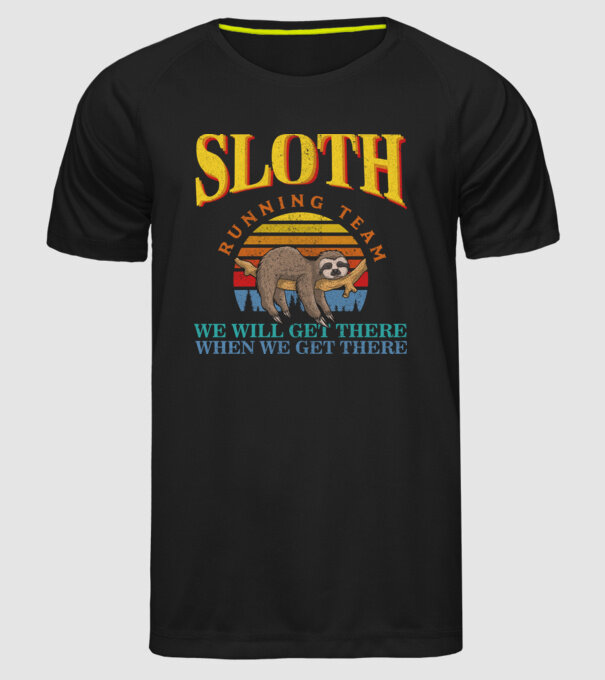 sloth running team retro model negru pe tricou