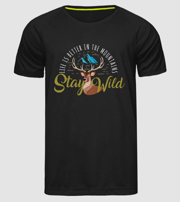 Stay wild model negru pe tricou