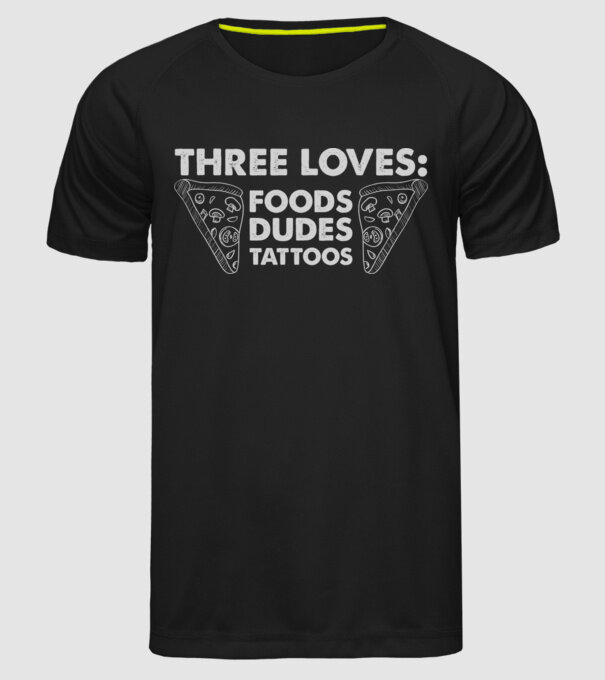 Three loves model negru pe tricou