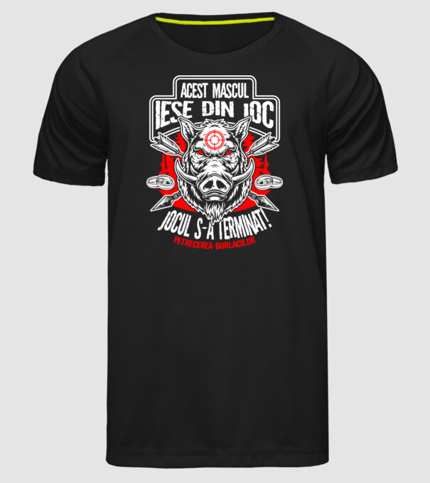 Acest mascul iese din joc - jocul s-a terminat - petrecerea burlacilor model negru pe tricou