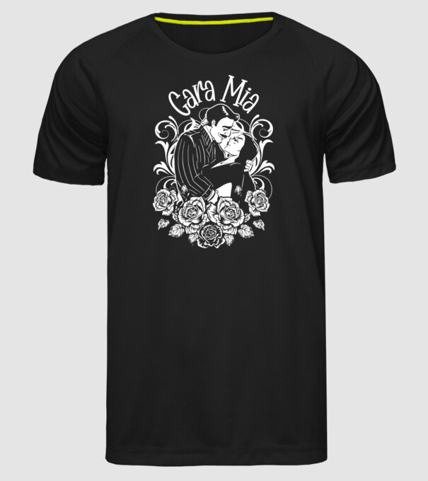 Addams family couple shirt Morticia and Gomez Cara Mia model negru pe tricou