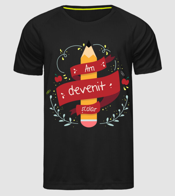Am devenit școlar model negru pe tricou