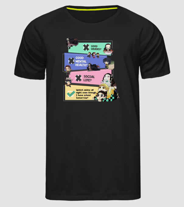 Anime check Demon Slayer model negru pe tricou