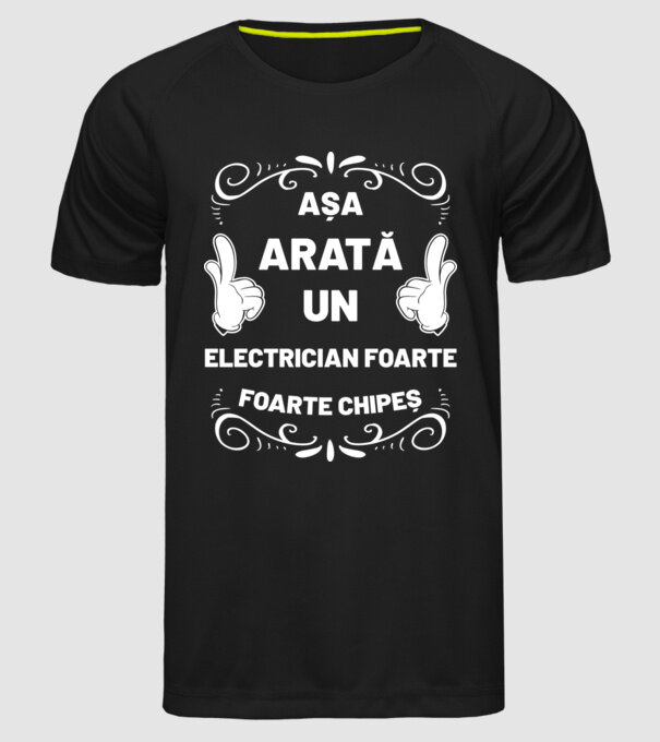 Așa arată un electrician foarte chipeș model negru pe tricou
