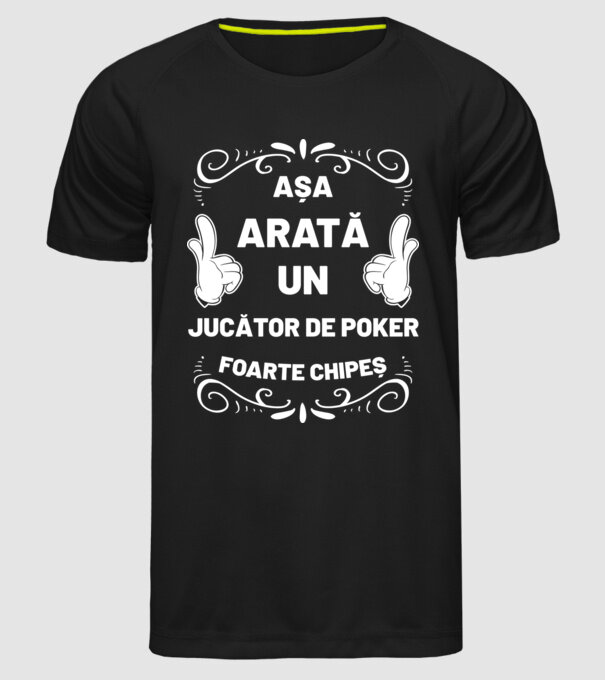 Așa arată un JUCĂTOR DE POKER foarte chipeș model negru pe tricou