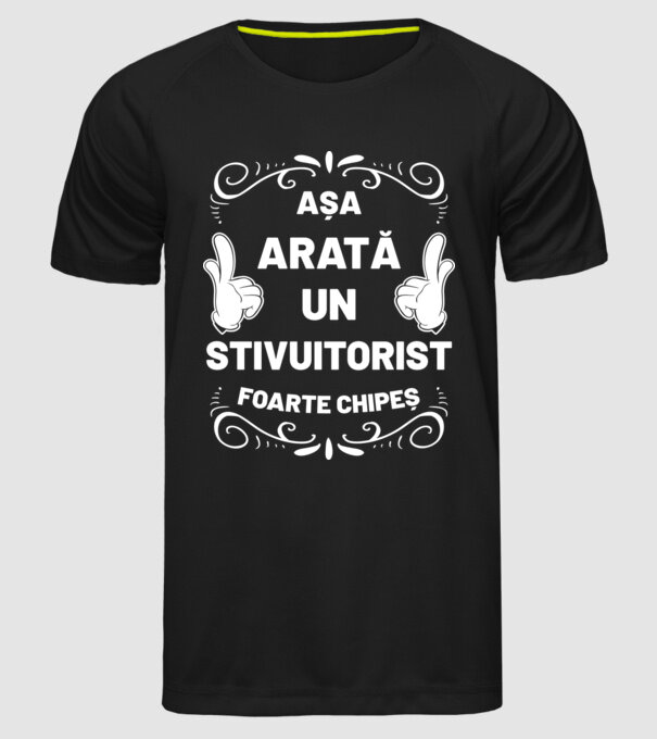 Așa arată un stivuitorist foarte chipeș model negru pe tricou