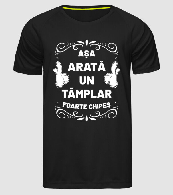 Așa arată un tâmplar foarte chipeș model negru pe tricou