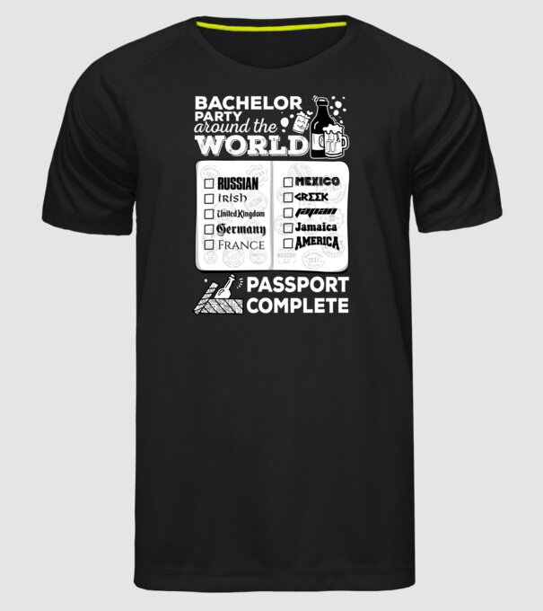 Bachelor Party World tour model negru pe tricou