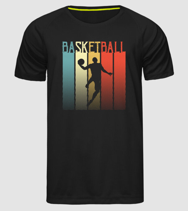 basketball vintage model negru pe tricou