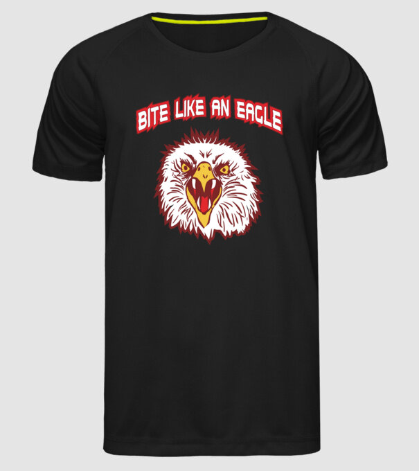 bite like an eagle cobra kai model negru pe tricou