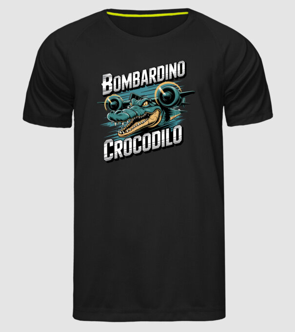 Bombardino Crocodilo 2 model negru pe tricou
