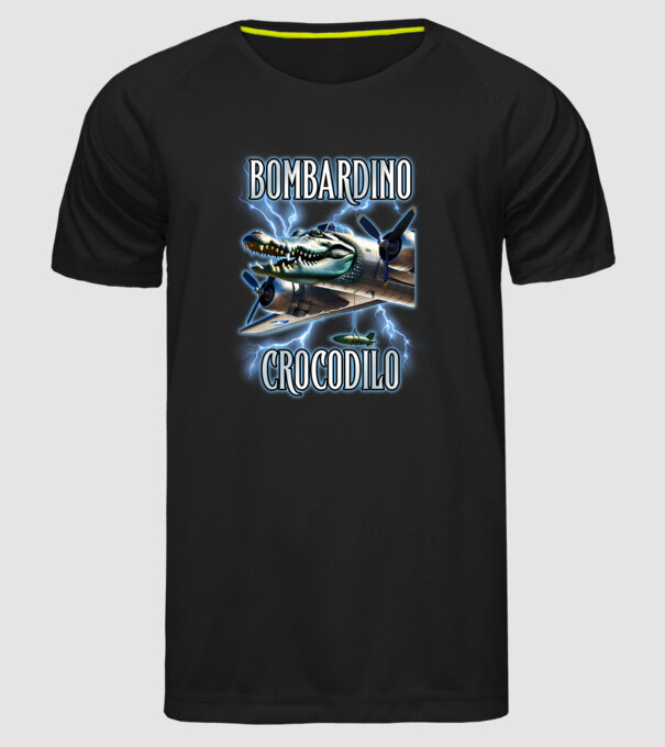 Bombardino Crocodilo model negru pe tricou
