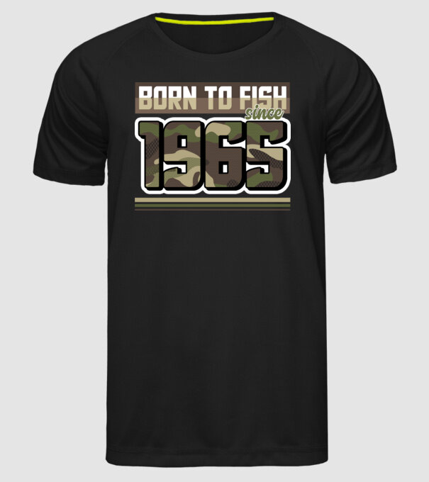 Born to fish since 1965 model negru pe tricou