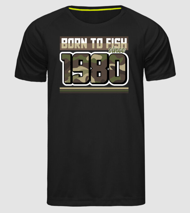 Born to fish since 1980 model negru pe tricou