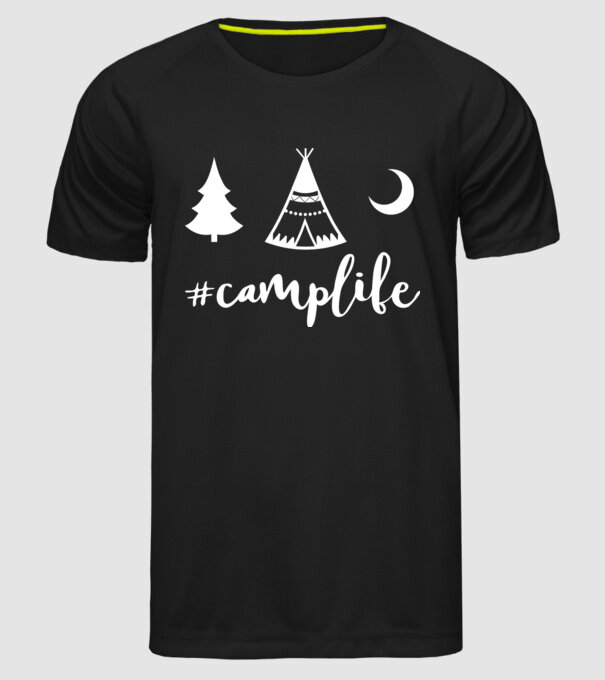camplife model negru pe tricou