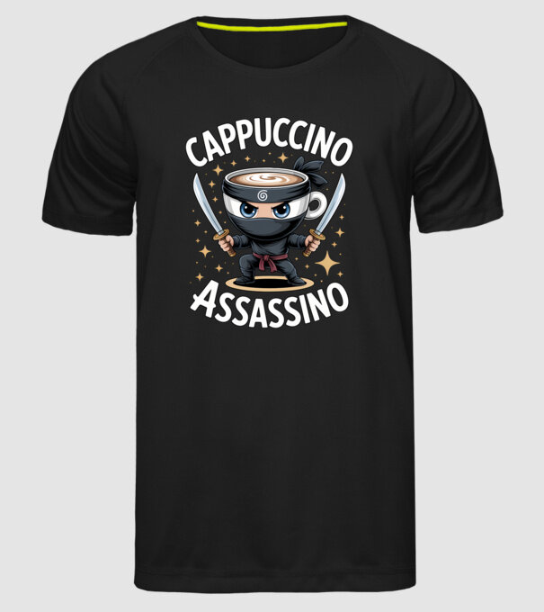 Cappuccino Assassino model negru pe tricou
