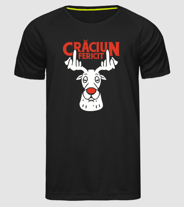 Căprioară de Crăciun antisocială model negru pe tricou